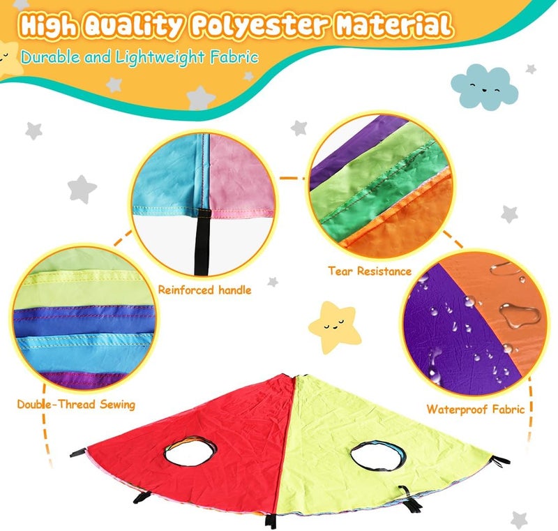 DOLEMODUO Rainbow Parachute for Kids, Play Parachute Toy with Handles, Parachute Game for Kids Cooperation Group Play and Outdoor Playground Activities - Image 3